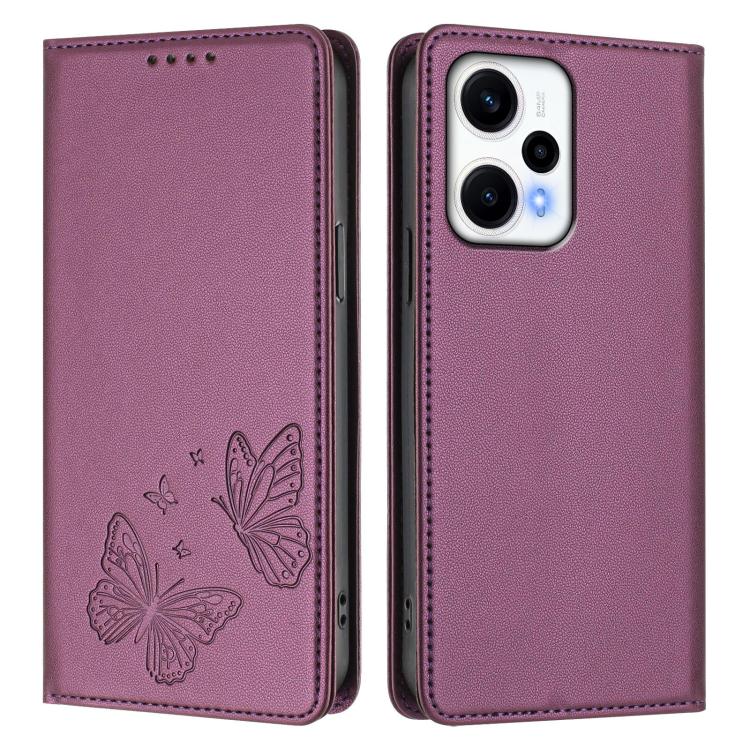 For Redmi Note 12 Turbo / Poco F5 Strong Magnetic Dual Butterfly RFID Vegan Leather Phone Case