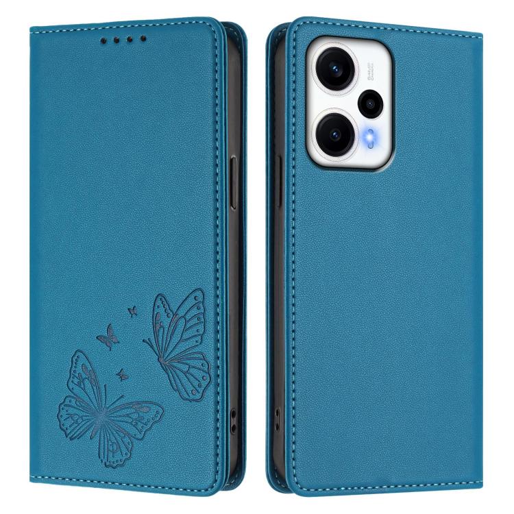 For Redmi Note 12 Turbo / Poco F5 Strong Magnetic Dual Butterfly RFID Vegan Leather Phone Case