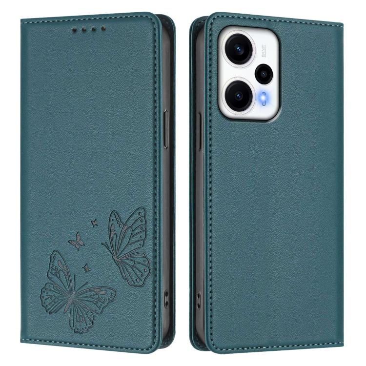 For Redmi Note 12 Turbo / Poco F5 Strong Magnetic Dual Butterfly RFID Vegan Leather Phone Case