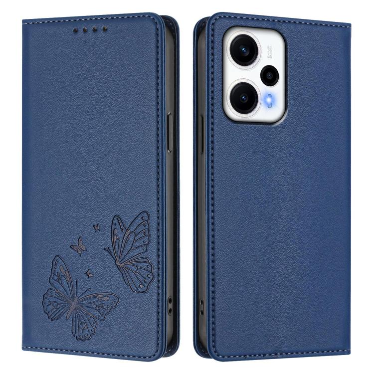 For Redmi Note 12 Turbo / Poco F5 Strong Magnetic Dual Butterfly RFID Vegan Leather Phone Case