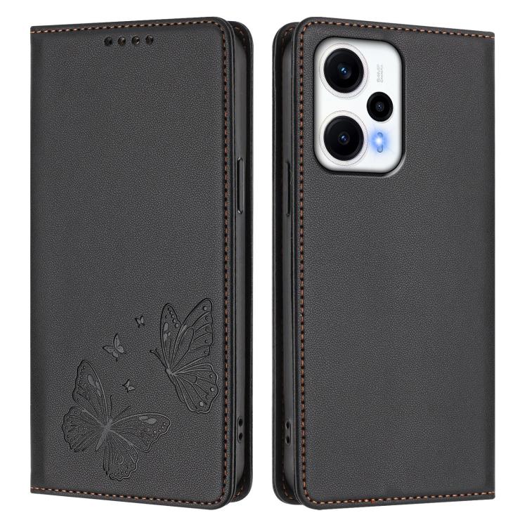 For Redmi Note 12 Turbo / Poco F5 Strong Magnetic Dual Butterfly RFID Vegan Leather Phone Case