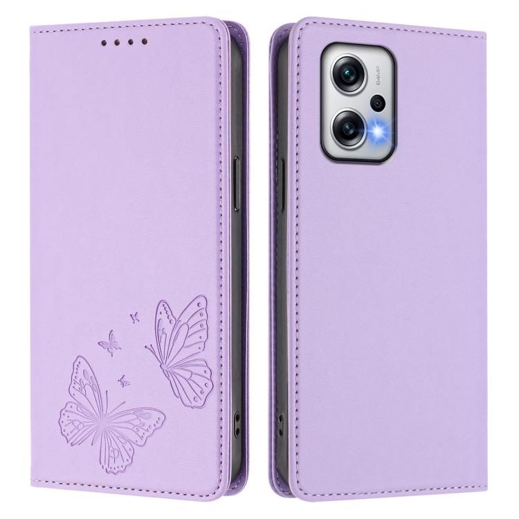 For Redmi Note 12T Pro / Poco X4 GT 5G Strong Magnetic Dual Butterfly RFID Vegan Leather Phone Case
