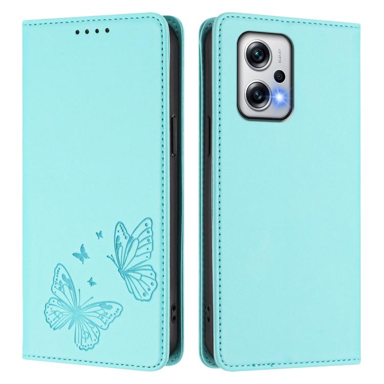 For Redmi Note 12T Pro / Poco X4 GT 5G Strong Magnetic Dual Butterfly RFID Vegan Leather Phone Case