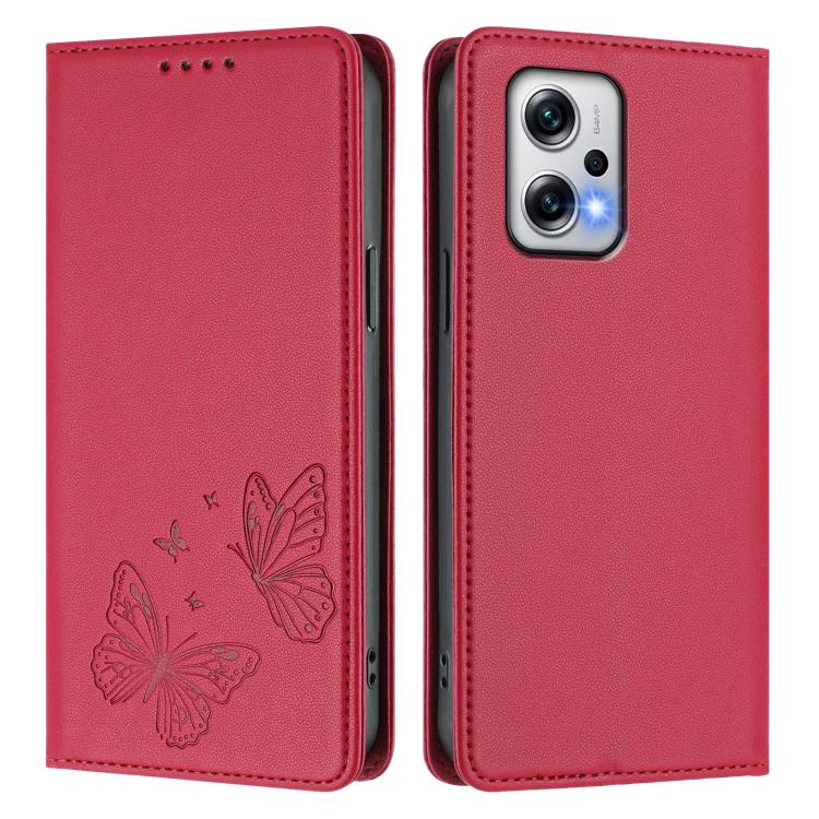 For Redmi Note 12T Pro / Poco X4 GT 5G Strong Magnetic Dual Butterfly RFID Vegan Leather Phone Case