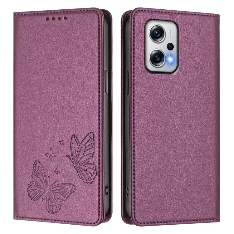 For Redmi Note 12T Pro / Poco X4 GT 5G Strong Magnetic Dual Butterfly RFID Vegan Leather Phone Case