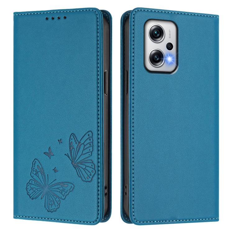 For Redmi Note 12T Pro / Poco X4 GT 5G Strong Magnetic Dual Butterfly RFID Vegan Leather Phone Case
