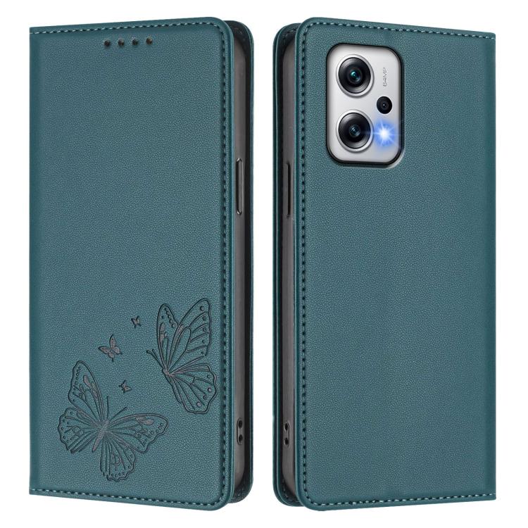 For Redmi Note 12T Pro / Poco X4 GT 5G Strong Magnetic Dual Butterfly RFID Vegan Leather Phone Case