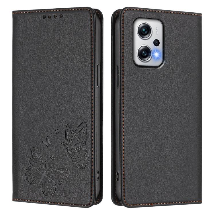For Redmi Note 12T Pro / Poco X4 GT 5G Strong Magnetic Dual Butterfly RFID Vegan Leather Phone Case