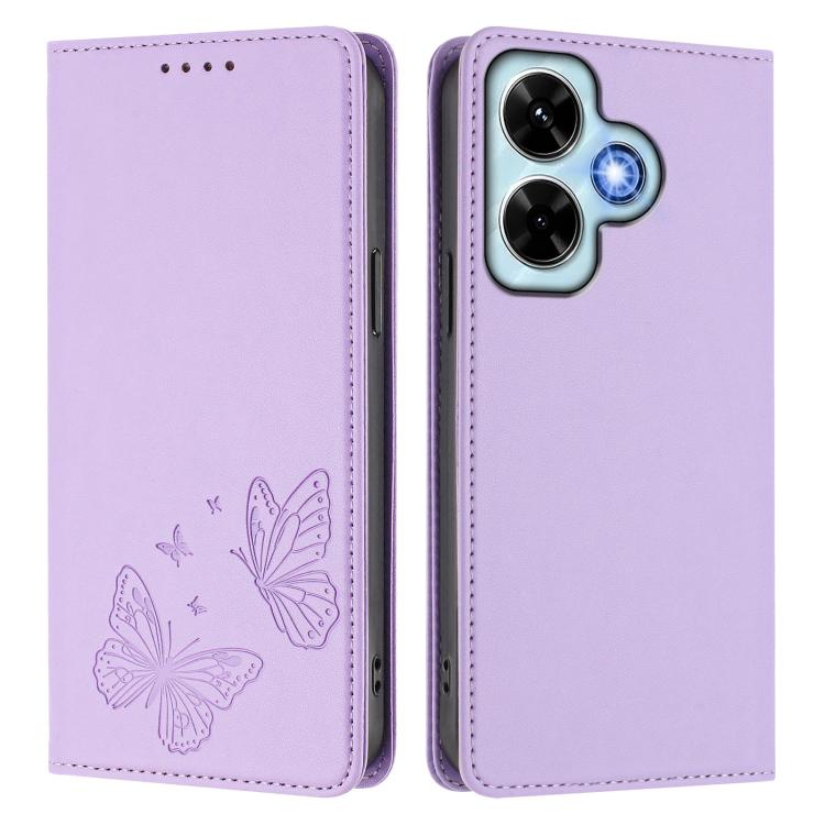 For Redmi Note 13 4G Strong Magnetic Dual Butterfly RFID Vegan Leather Phone Case