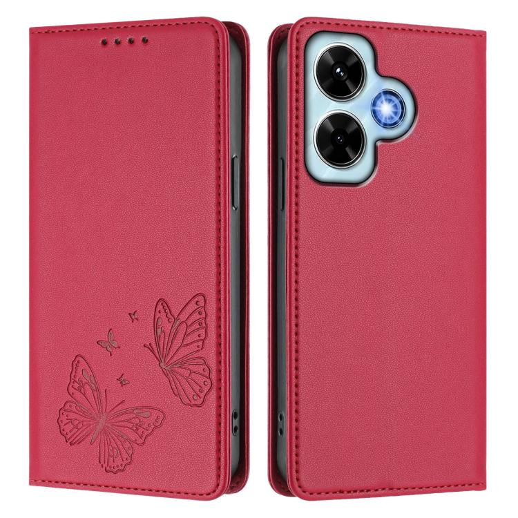 For Redmi Note 13 4G Strong Magnetic Dual Butterfly RFID Vegan Leather Phone Case