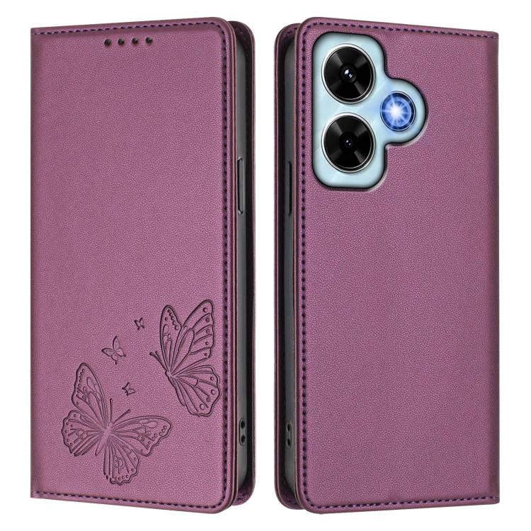 For Redmi Note 13 4G Strong Magnetic Dual Butterfly RFID Vegan Leather Phone Case