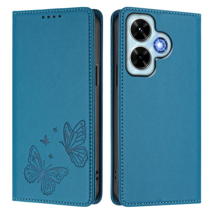 For Redmi Note 13 4G Strong Magnetic Dual Butterfly RFID Vegan Leather Phone Case