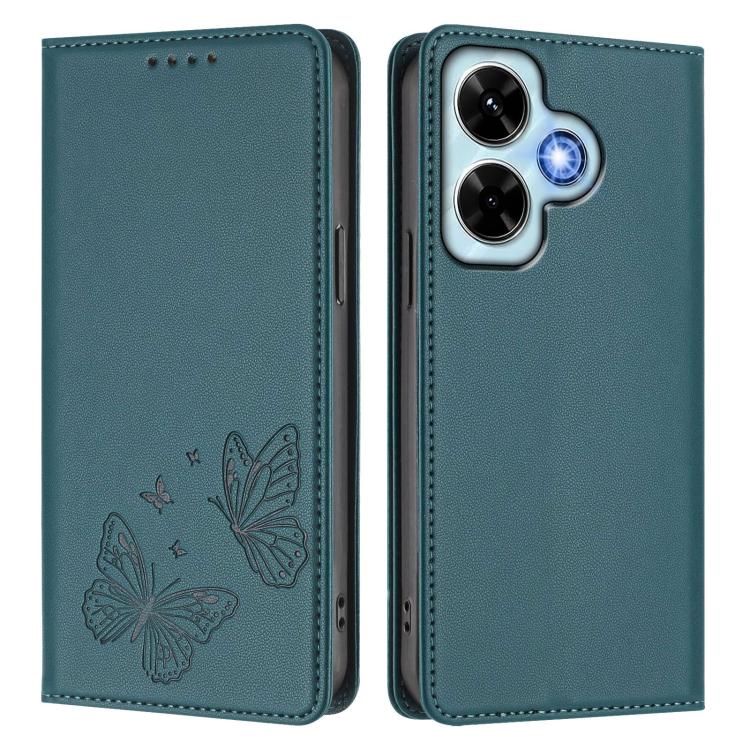 For Redmi Note 13 4G Strong Magnetic Dual Butterfly RFID Vegan Leather Phone Case