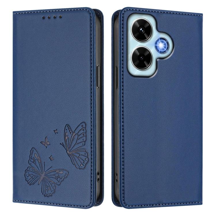 For Redmi Note 13 4G Strong Magnetic Dual Butterfly RFID Vegan Leather Phone Case