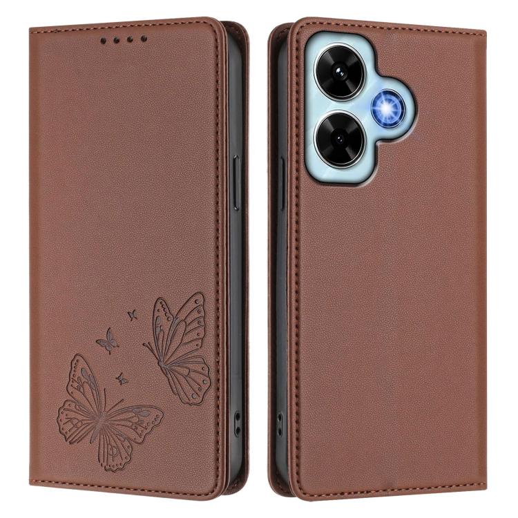 For Redmi Note 13 4G Strong Magnetic Dual Butterfly RFID Vegan Leather Phone Case