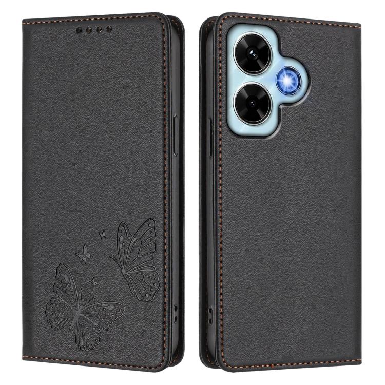 For Redmi Note 13 4G Strong Magnetic Dual Butterfly RFID Vegan Leather Phone Case