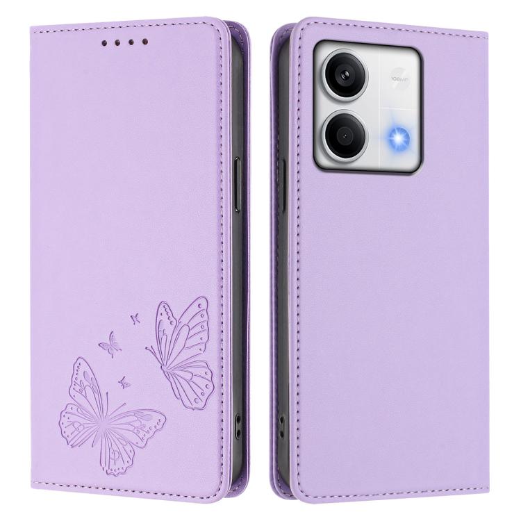 For Redmi Note 13 5G Strong Magnetic Dual Butterfly RFID Vegan Leather Phone Case