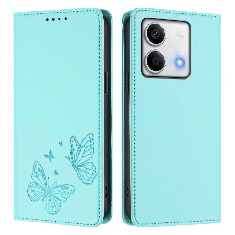For Redmi Note 13 5G Strong Magnetic Dual Butterfly RFID Vegan Leather Phone Case
