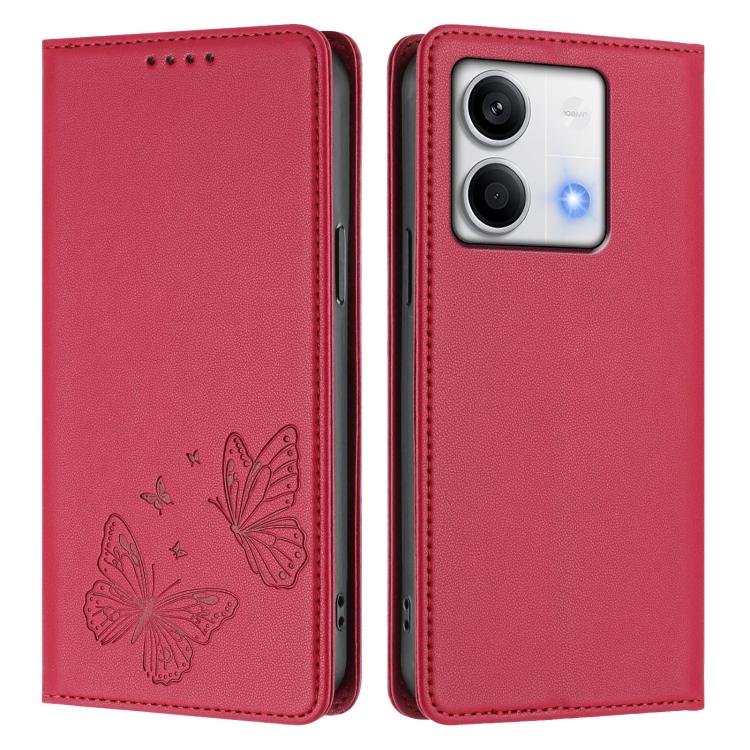 For Redmi Note 13 5G Strong Magnetic Dual Butterfly RFID Vegan Leather Phone Case