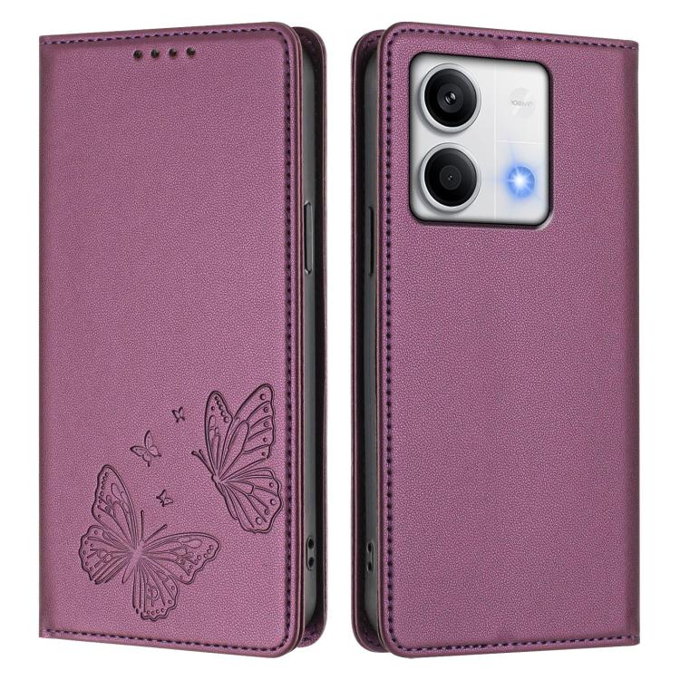 For Redmi Note 13 5G Strong Magnetic Dual Butterfly RFID Vegan Leather Phone Case