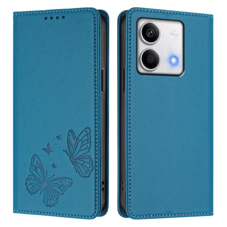 For Redmi Note 13 5G Strong Magnetic Dual Butterfly RFID Vegan Leather Phone Case