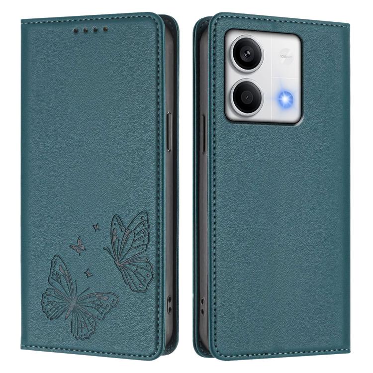 For Redmi Note 13 5G Strong Magnetic Dual Butterfly RFID Vegan Leather Phone Case