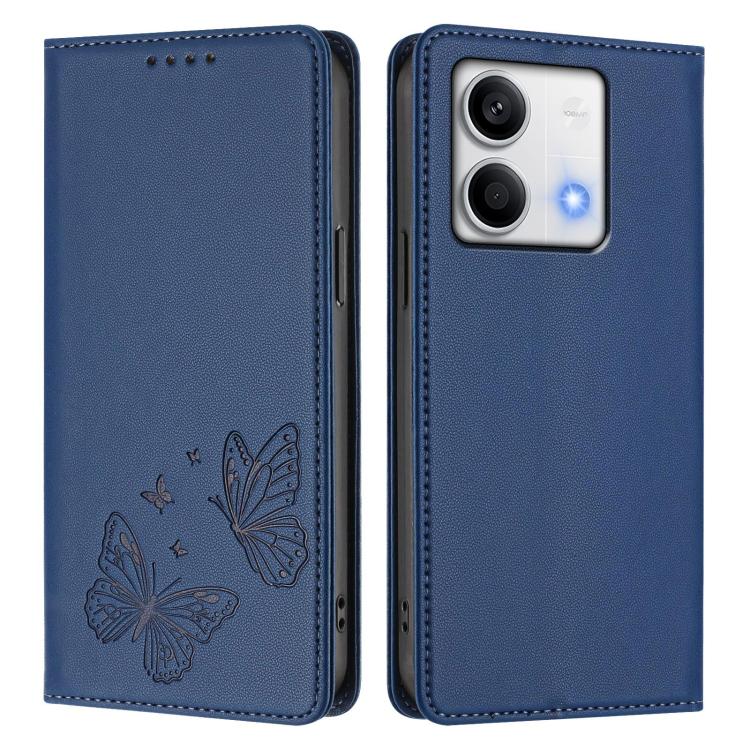 For Redmi Note 13 5G Strong Magnetic Dual Butterfly RFID Vegan Leather Phone Case