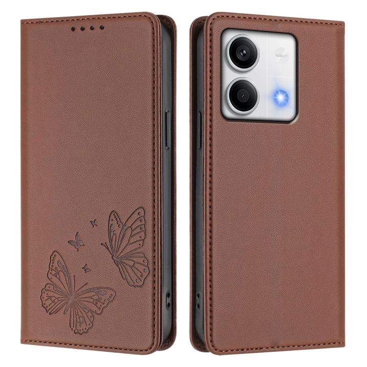 For Redmi Note 13 5G Strong Magnetic Dual Butterfly RFID Vegan Leather Phone Case