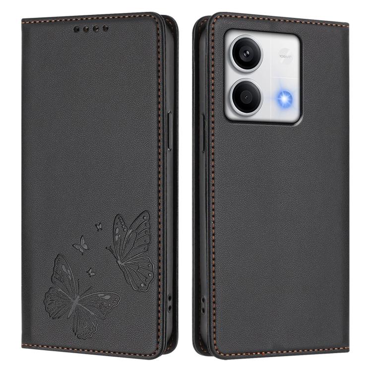 For Redmi Note 13 5G Strong Magnetic Dual Butterfly RFID Vegan Leather Phone Case