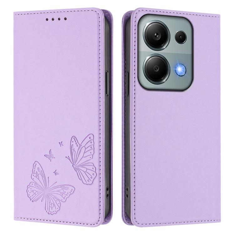 For Redmi Note 14S 4G / Note 13 Pro 4G Strong Magnetic Dual Butterfly RFID Vegan Leather Phone Case