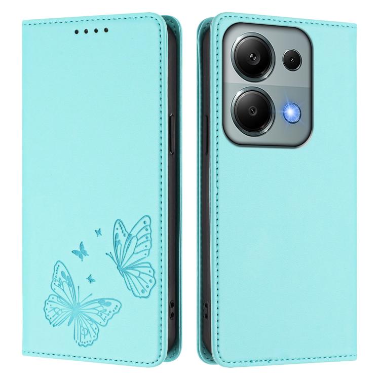 For Redmi Note 14S 4G / Note 13 Pro 4G Strong Magnetic Dual Butterfly RFID Vegan Leather Phone Case