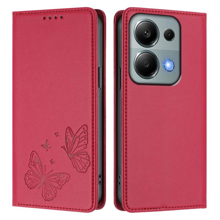 For Redmi Note 14S 4G / Note 13 Pro 4G Strong Magnetic Dual Butterfly RFID Vegan Leather Phone Case