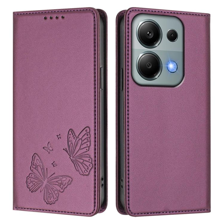 For Redmi Note 14S 4G / Note 13 Pro 4G Strong Magnetic Dual Butterfly RFID Vegan Leather Phone Case