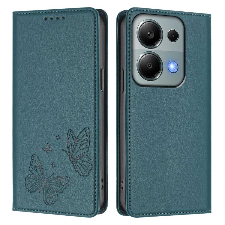 For Redmi Note 14S 4G / Note 13 Pro 4G Strong Magnetic Dual Butterfly RFID Vegan Leather Phone Case