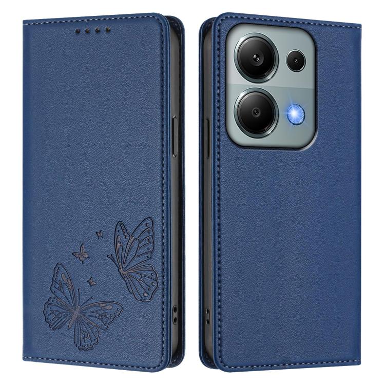 For Redmi Note 14S 4G / Note 13 Pro 4G Strong Magnetic Dual Butterfly RFID Vegan Leather Phone Case