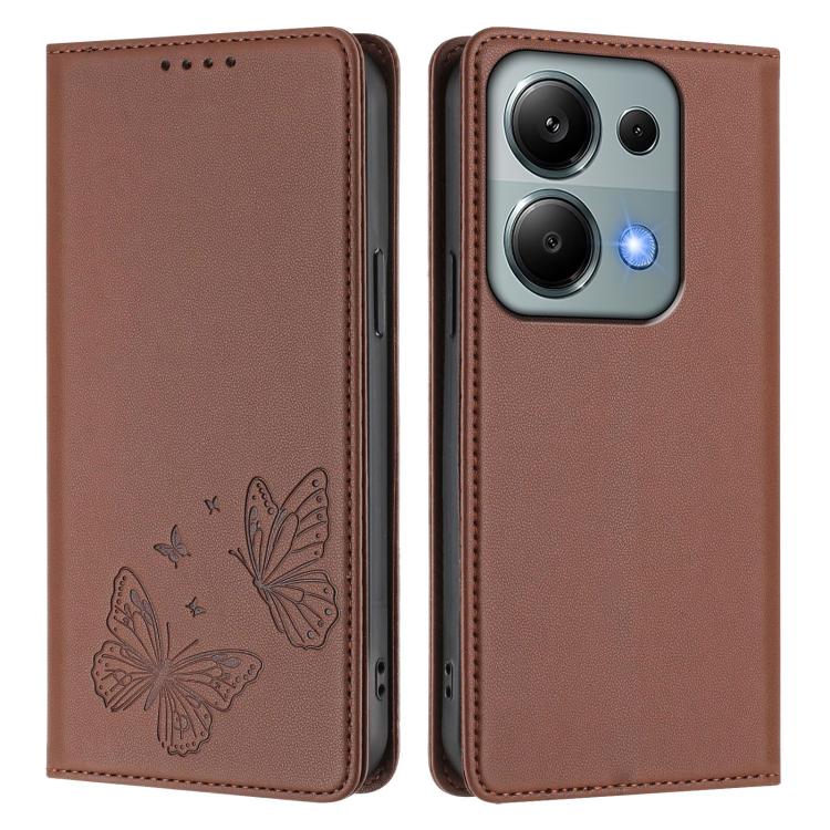 For Redmi Note 14S 4G / Note 13 Pro 4G Strong Magnetic Dual Butterfly RFID Vegan Leather Phone Case