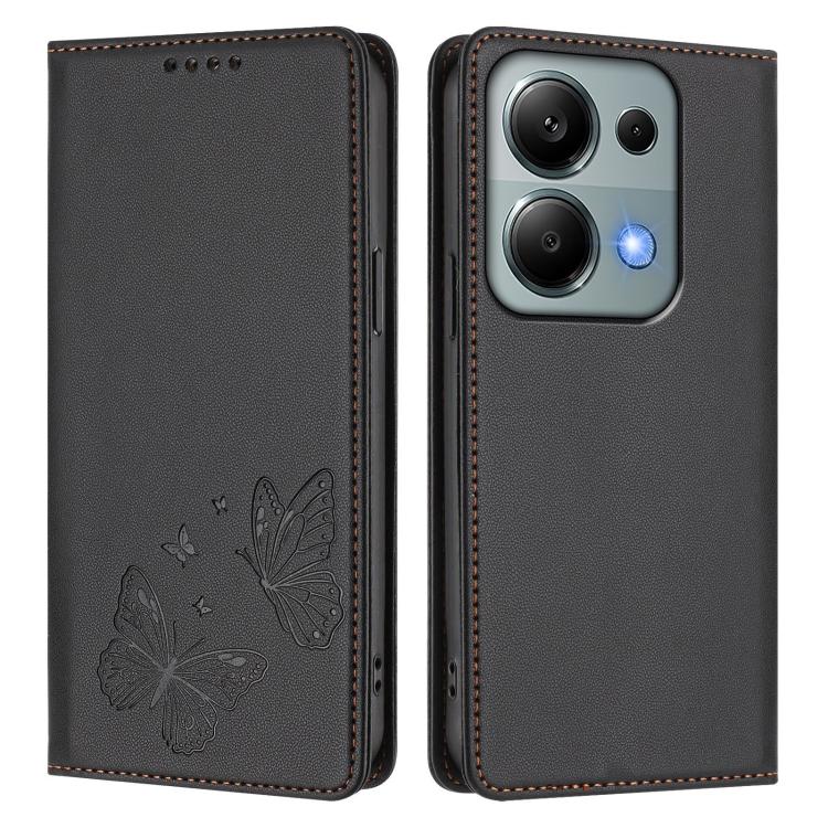 For Redmi Note 14S 4G / Note 13 Pro 4G Strong Magnetic Dual Butterfly RFID Vegan Leather Phone Case