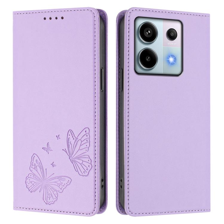 For Redmi Note 13 Pro 5G / Poco X6 Strong Magnetic Dual Butterfly RFID Vegan Leather Phone Case
