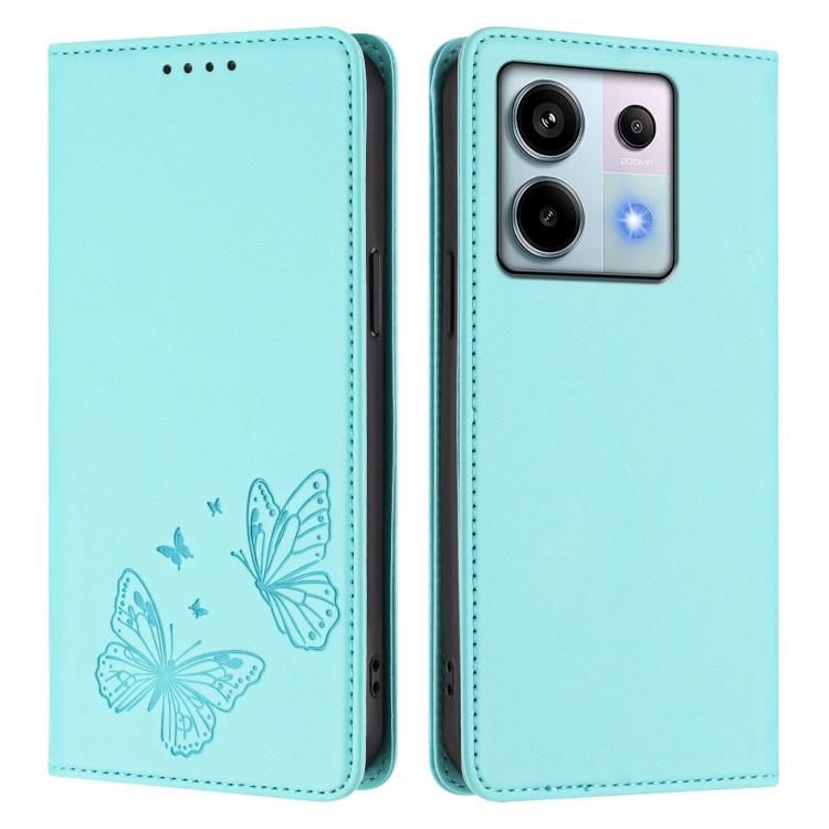 For Redmi Note 13 Pro 5G / Poco X6 Strong Magnetic Dual Butterfly RFID Vegan Leather Phone Case