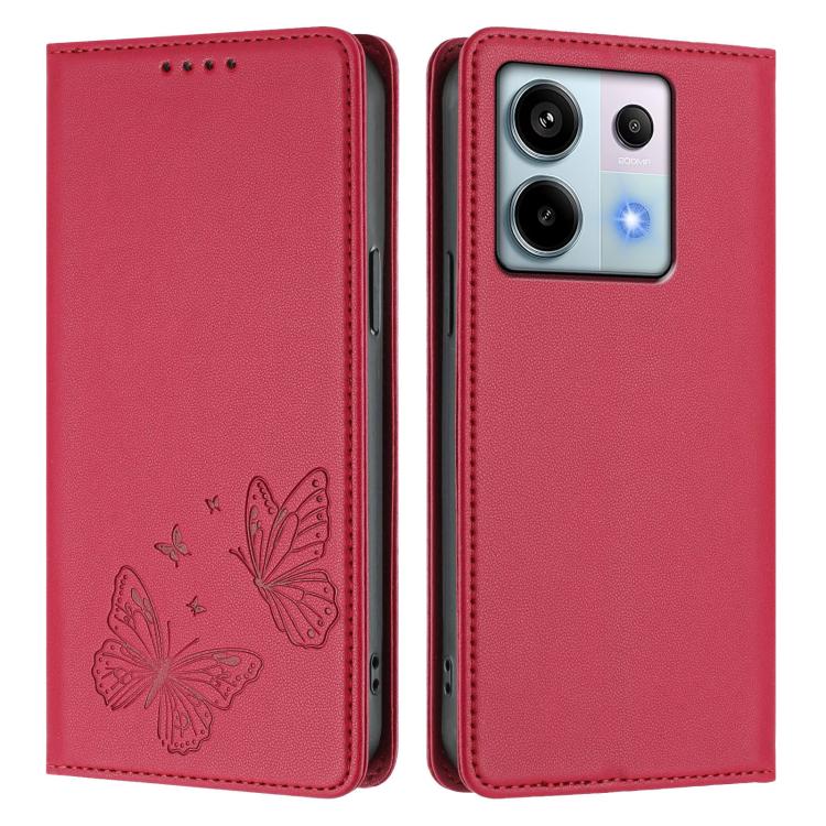 For Redmi Note 13 Pro 5G / Poco X6 Strong Magnetic Dual Butterfly RFID Vegan Leather Phone Case