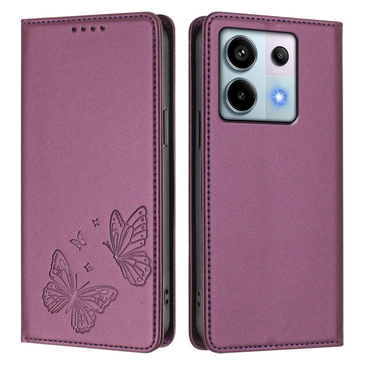 For Redmi Note 13 Pro 5G / Poco X6 Strong Magnetic Dual Butterfly RFID Vegan Leather Phone Case