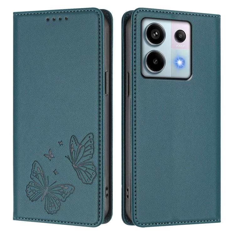 For Redmi Note 13 Pro 5G / Poco X6 Strong Magnetic Dual Butterfly RFID Vegan Leather Phone Case