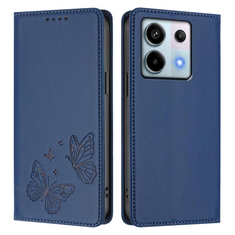 For Redmi Note 13 Pro 5G / Poco X6 Strong Magnetic Dual Butterfly RFID Vegan Leather Phone Case