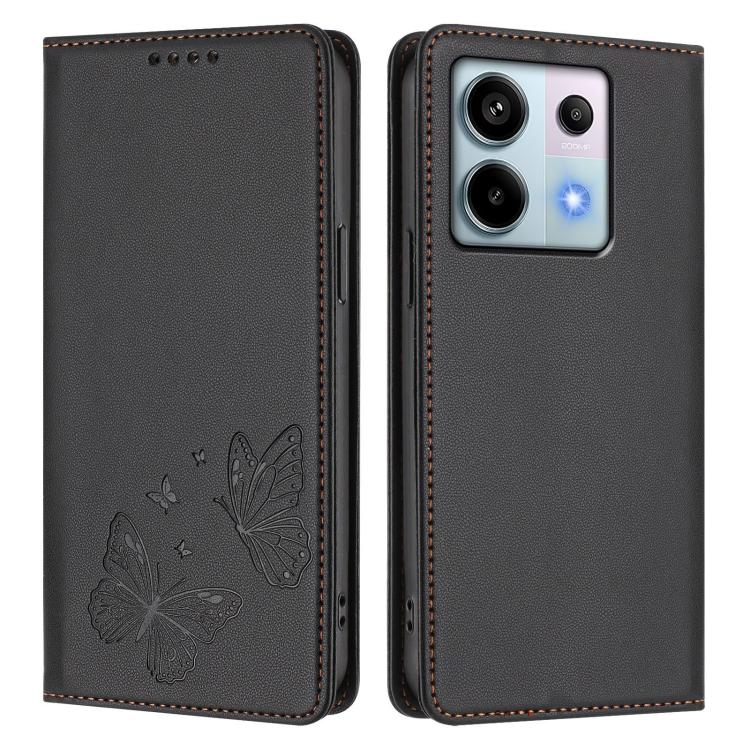 For Redmi Note 13 Pro 5G / Poco X6 Strong Magnetic Dual Butterfly RFID Vegan Leather Phone Case