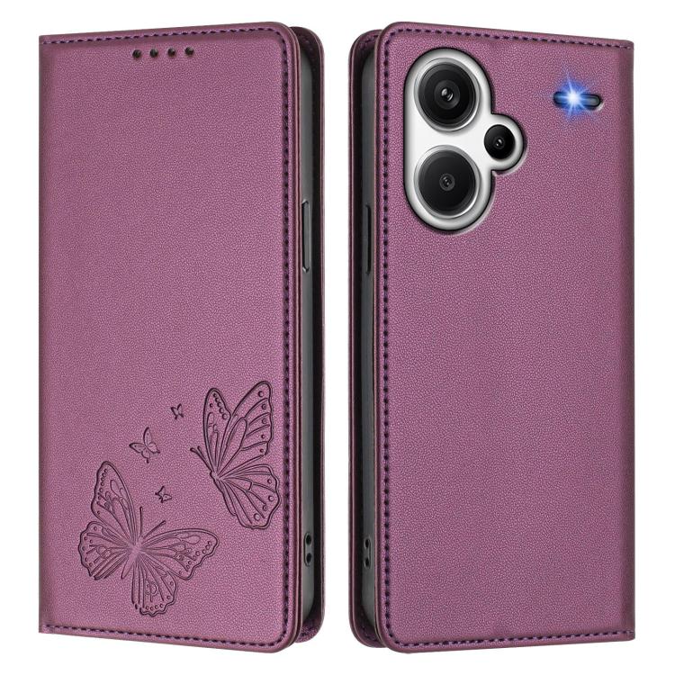 For Redmi Note 13 Pro+ 5G Strong Magnetic Dual Butterfly RFID Vegan Leather Phone Case