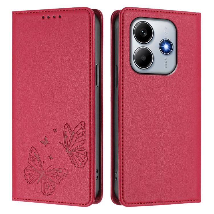 For Redmi Note 14 4G 163.25mm Strong Magnetic Dual Butterfly RFID Vegan Leather Phone Case