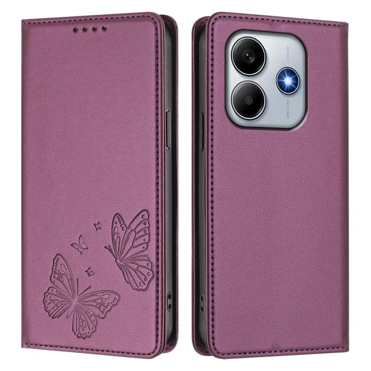 For Redmi Note 14 4G 164.84mm Strong Magnetic Dual Butterfly RFID Vegan Leather Phone Case