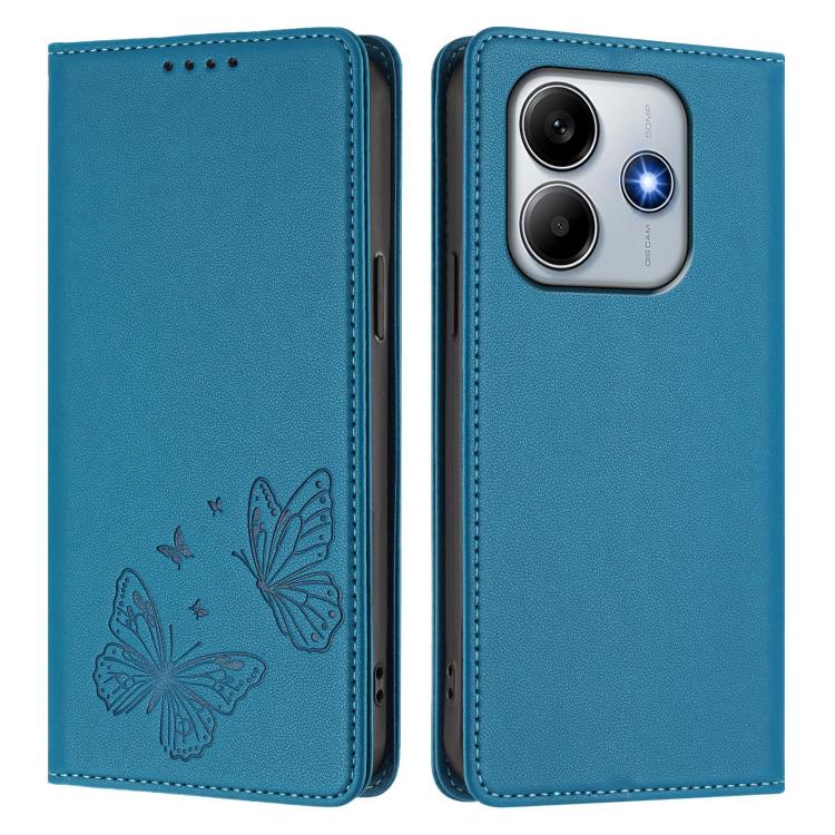 For Redmi Note 14 4G 164.84mm Strong Magnetic Dual Butterfly RFID Vegan Leather Phone Case