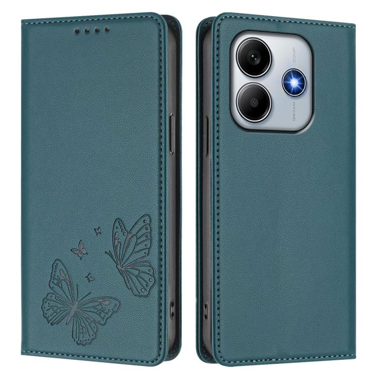 For Redmi Note 14 4G 164.84mm Strong Magnetic Dual Butterfly RFID Vegan Leather Phone Case