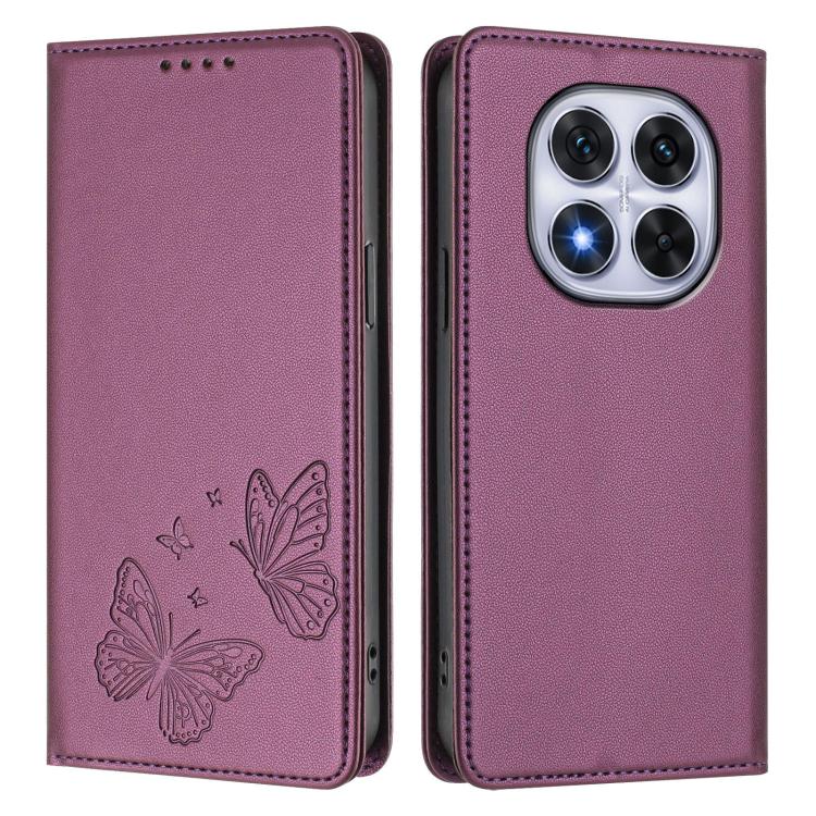 For Redmi Note 14 Pro 4G Strong Magnetic Dual Butterfly RFID Vegan Leather Phone Case
